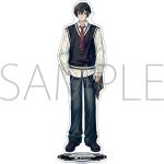  1boy acrylic_stand_(medium) black_eyes black_hair black_pants black_shoes black_sweater_vest collared_shirt jewelry limbus_company long_sleeves looking_at_viewer male_focus multiple_rings necktie official_art pants project_moon puffy_long_sleeves puffy_sleeves red_necktie ring sample_watermark shirt shoes solo sweater_vest thigh_sheath thigh_strap tie_clip watermark white_shirt yi_sang_(project_moon) 