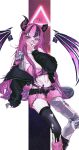  1girl absurdres ahoge black_jacket black_shorts bra broken_horn commentary_request cyborg demon_girl demon_horns extra_tongue glasses heart heart_ahoge highres hokoh_9 horns indie_virtual_youtuber ironmouse ironmouse_outfit_art_contest jacket long_hair looking_at_viewer mechanical_arms mechanical_horns mechanical_legs mole mole_under_eye multicolored_hair navel pink_bra pink_fur pink_hair pointy_ears purple_eyes purple_hair purple_streaks shorts single_mechanical_arm single_mechanical_leg solo streaked_hair thighhighs tongue torn_clothes torn_thighhighs underwear v v_over_mouth virtual_youtuber 