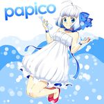  ahoge blue_eyes bottle dress earrings hairband jewelry mochizuki_mina open_mouth original papico_(ice_cream) smile solo white_hair 