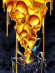  anniversary black_background cheese commentary_request dripping food highres kamen_rider kamen_rider_(1st_series) kamen_rider_01_(series) kamen_rider_1 kamen_rider_kuuga kamen_rider_kuuga_(series) kamen_rider_my-th kamen_rider_my-th_(series) kamen_rider_zero-one male_focus melting ride_x-egg tokusatsu twitter_username zagizagi 