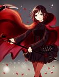  1girl black_dress black_hair cape dress frills medium_hair ruby_rose rwby scythe short_hair silver_eyes solo 