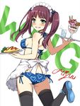  apron bikini brown_hair food glass goblet green_eyes highres long_hair looking_at_viewer okamoto_miyu omurice parfait solo swimsuit tonee twintails waitress wake_up_girls! 