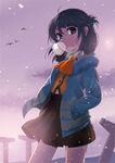  black_hair blue_eyes bubble_blowing chewing_gum folded_hair hair_rings hands_in_pockets hood hoodie isshiki_tarou long_hair md5_mismatch nagi_no_asukara school_uniform shiodome_miuna snow twintails 