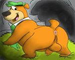  :d all_fours anthro anus balls barefoot bear black_eyes butt cave erection fur happy hat headgear inside looking_at_viewer looking_back male mammal necktie open_mouth penis presenting presenting_hindquarters shadowkan666 smile tongue uncut yogi_bear 