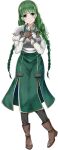  1girl ankle_boots armor artist_request black_pants boots braid breastplate breasts brown_armor brown_boots closed_mouth dress full_body game_asset gauntlets gold_trim green_dress green_eyes green_hair grey_armor hands_on_own_chest hands_up leg_up long_hair long_sleeves looking_at_viewer medium_breasts medium_dress official_art pants pauldrons rishia_ivyred shirt shoulder_armor simple_background sleeveless sleeveless_dress solo standing standing_on_one_leg straight-on tate_no_yuusha_no_nariagari tate_no_yuusha_no_nariagari_rise transparent_background twin_braids two-tone_armor wavy_mouth white_shirt 