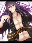  bad_id bad_pixiv_id gradient_hair jacket long_hair male_focus multicolored_hair open_clothes open_shirt pectorals purple_eyes purple_hair shirt smile solo taakii_kashiwa tales_of_(series) tales_of_vesperia yuri_lowell 
