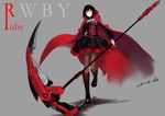  boots cape dress gray_eyes red_hair ruby_rose rwby scythe signed skirt weapon 