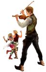  2boys ashelia_b'nargin_dalmasca balflear basch_fon_ronsenburg blonde_hair brown_hair dancing earrings final_fantasy final_fantasy_xii firnheledien highres instrument jewelry locked_arms multiple_boys short_hair violin white_background 