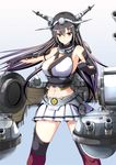  abs bare_shoulders black_hair breasts elbow_gloves gloves hairband headgear inoshira kantai_collection large_breasts long_hair nagato_(kantai_collection) red_eyes solo thighhighs 