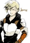  1boy 337 armor blonde_hair eyes_closed jaune_arc rwby short_hair smile solo 