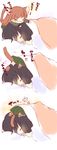  =_= animal_ears bad_id bad_pixiv_id black_hair brown_hair cat_ears cat_paws cat_tail closed_eyes comic flying_sweatdrops highres kantai_collection kemonomimi_mode kitakami_(kantai_collection) minigirl multiple_girls nekoto_rina on_head ooi_(kantai_collection) open_mouth paws sleeping tail translated under_covers wavy_mouth 