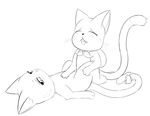  blush bow cat charle duo eyes_closed fairy_tail feline female happy_(fairy_tail) long_tail lying male mammal meraence missionary_position monochrome nude on_back ribbons sex straight 