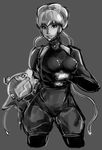  adelie_(space_dandy) alternate_breast_size breasts frog_eyes greyscale highres large_breasts monochrome older space_dandy xpisigma 