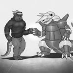  3_toes aggron anthro brofist chinese_dragon claws clothing dragon eyewear fb1907 fur glasses horn male nintendo plain_background pok&#233;mon pok&eacute;mon quazy reptile scalie video_games 