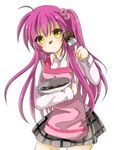  apron bad_id bad_pixiv_id bowl chocolate food food_on_face futaki_kanata hair_bobbles hair_ornament highres little_busters! long_hair purple_hair school_uniform side_ponytail spatula ura_(ura-tennislove) yellow_eyes 