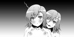  2girls :&lt; ascii_media_works bandage blush brown_eyes brown_hair female fukuguri_yuuto looking_at_viewer medium_hair misaka_imouto misaka_mikoto multiple_girls nipples nude puffy_nipples short_hair small_breasts to_aru_kagaku_no_railgun to_aru_majutsu_no_index topless 