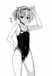  adjusting_clothes adjusting_goggles adjusting_swimsuit alternate_costume armpits bangs breasts check_translation competition_swimsuit cowboy_shot from_side goggles goggles_on_head greyscale groin hair_ornament hand_up high_ponytail highleg highleg_swimsuit hirama_hirokazu kantai_collection legs_apart looking_at_viewer monochrome one-piece_swimsuit parted_lips ponytail shiranui_(kantai_collection) short_hair short_ponytail small_breasts solo standing swimsuit translated translation_request wet wet_clothes wet_swimsuit 