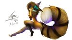  anthro blue_eyes bow breasts brown_hair canine female fox fur hair ligax long_hair looking_at_viewer mammal nude plain_background pose side_boob signature solo topazfox white_background 