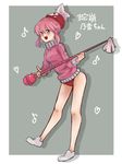  \m/ alternate_costume bad_id bad_pixiv_id bare_legs baton buruma flats hat jacket jakuzure_nonon kill_la_kill musical_note pink_eyes pink_hair short_hair solo taakii_kashiwa track_jacket translated 