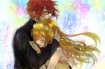  1girl allen_(harvest_moon) blonde_hair couple flower glasses gloves harvest_moon harvest_moon:_a_new_beginning hetero hug jewelry kawashi long_hair red_hair ring rio_(harvest_moon) short_hair wedding 