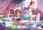  :d ari-15 bad_id bad_pixiv_id barefoot bedroom bikini blue_eyes bob_cut bow breast_conscious brown_hair casual_one-piece_swimsuit clothes_on_floor curtains dressing dressing_another floral_print food_print green_eyes hair_bow hairband holding holding_swimsuit indoors long_hair magazine multiple_girls navel one-piece_swimsuit one-piece_tan open_mouth original photo_(object) pink_hair polka_dot print_swimsuit purple_hair red_eyes short_hair sitting smile soles strawberry_print swimsuit tan tankini tanline twintails tying window 