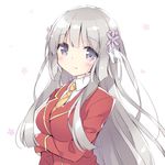  blush hair_ornament kokubyakuin_seira long_hair long_sleeves necktie ore_no_nounai_sentakushi_ga_gakuen_love-comedy_wo_zenryoku_de_jama_shiteiru peko purple_eyes school_uniform silver_hair simple_background smile solo white_background 