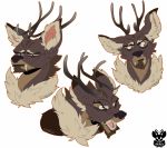  2017 anthro antlers brown_fur cervine facial_hair fangs fur hi_res horn male mammal multiple_images ragnar_(character) signature simple_background solo white_background xnirox 