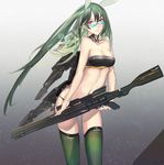  breasts cleavage glasses gm_sniper_k9 green_hair green_legwear gun gundam gundam_build_fighters kiwamu long_hair mecha_musume medium_breasts personification red_eyes rifle sniper_rifle solo thighhighs weapon 