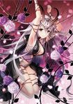  absurdres an2a armlet armpits arms_up bracelet breasts cleavage copyright_request demon_girl demon_horns dress flower highres horns jewelry medium_breasts midriff navel petals pink_eyes rose scan silver_hair smile solo tears thorns 