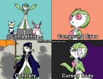  female gardevoir harijizo meowstic nintendo pok&#233;mon pok&eacute;mon red_eyes text video_games wigglytuff 