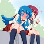 ? aino_megumi bad_id bad_pixiv_id blue_eyes blue_hair chizuna_n happinesscharge_precure! kneehighs long_hair multiple_girls open_mouth pee peeing peeing_self pikarigaoka_middle_school_uniform ponytail precure red_eyes red_hair red_sailor_collar sailor_collar school_uniform shirayuki_hime sitting skirt v_arms 