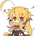  ahoge animal_ears blazblue blonde_hair bodysuit cape cat_ears cat_tail chibi lambda-11 long_hair lowres red_eyes tail tartar uzukinoko 