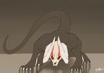  4_toes ambiguous_gender black_body claws demon lost-paw monster plain_background red_eyes shadow solo toe_claws unknown_species 