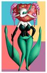  anthrofied beauty_mark big_breasts breasts cleavage clothed clothing corset crovirus dominatrix ear_piercing eyelashes female florges high_heels leather navel nintendo piercing plant pok&#233;mon pok&eacute;mon skimpy solo thong video_games whip wide_hips 