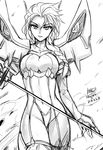  boots braid breasts cleavage cleavage_cutout cosplay elsa_(frozen) frozen_(disney) garter_straps greyscale hair_ornament hair_over_shoulder hairclip highres junketsu kago-tan katana kill_la_kill kiryuuin_satsuki kiryuuin_satsuki_(cosplay) large_breasts long_hair monochrome navel revealing_clothes single_braid sketch solo suspenders sword thigh_boots thighhighs tsurime weapon 