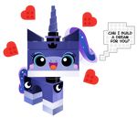  &lt;3 alpha_channel blue_eyes blush cat crown dialog english_text feline female friendship_is_magic horn lego looking_at_viewer mammal my_little_pony pixelkitties plain_background princess_luna_(mlp) smile solo text the_lego_movie transparent_background unikitty 