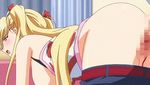  1boy 1girl airi_akizuki animated animated_gif ass bent_over blonde_hair blood blue_eyes blue_gale blush bounce bouncing_breasts breasts censored doggystyle from_behind huge_ass incest large_breasts moaning oni_chichi poro ribbon ribbons sex shorts vaginal virgin 