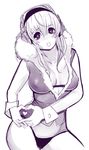  breasts contrapposto covered_nipples headphones heart heart_hands large_breasts long_hair monochrome nitroplus panties sho-n-d solo standing super_sonico underwear wrist_cuffs 