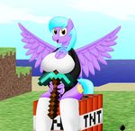  anthro anthrofied big_breasts blue_hair breasts clothing diamond_pickaxe dynamite equine explosives female friendship_is_magic hair hi_res horse legwear mammal minecraft my_little_pony pegasus pony ponyboom smile solo stockings tuxedo video_games wings yellow_eyes 