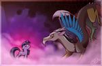  antler cutie_mark discord_(mlp) draconequus duo equine famosity female fog friendship_is_magic fur hair horn male mammal multi-colored_hair my_little_pony purple_eyes purple_fur red_eyes twilight_sparkle_(mlp) unicorn wings 