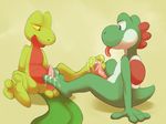  3_toes 4_fingers anthro balls barefoot blue_eyes chubby crossover cum cum_on_feet cum_on_penis cum_string duo ereciton erection foot_fetish footjob gay green_background half-closed_eyes happy hi_res hindpaw larvitar_(artist) looking_down male mario_bros messy mutual_footjob mutual_masturbation nintendo nude on_floor open_mouth orgasm paws penis plain_background pok&#233;mon pok&eacute;mon sex shadow shiny sitting smile spread_legs spreading tapering_penis toes tongue tongue_out treecko video_games yellow_eyes yoshi 
