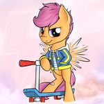  cloud cub equine female friendship_is_magic hair jacket looking_at_viewer mammal my_little_pony nobody47 pegasus purple_eyes purple_hair scootaloo_(mlp) scooter smile solo wings young 