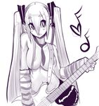  blush_stickers breasts contrapposto detached_sleeves guitar hair_censor hatsune_miku heart instrument large_breasts long_hair monochrome musical_note necktie nipple_slip nipples open_mouth sho-n-d simple_background sixteenth_note sketch skirt solo standing striped_sleeves topless twintails vocaloid white_background 