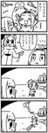  4koma :3 animal_ears bkub bkub_duck cat_ears comic commentary fictional_persona final_fantasy final_fantasy_xiv greyscale lalafell long_hair miqo'te monochrome multiple_girls pointing pointy_ears ponytail running translated two_side_up wide_sleeves 