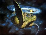  a&#039;tuin chelys_galactica crater discworld disk elephant flipper mammal moon paul_kidby reptile scalie space stars sun terry_pratchett the_great_a'tuin trunk turtle tusks 
