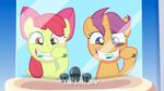  apple_bloom_(mlp) bow bruise brushie equine female friendship_is_magic fur hair horn jananimations mammal my_little_pony orange_fur pegasus purple_eyes purple_hair red_hair scootaloo_(mlp) shiner sink smile toothbrush unicorn wings young 