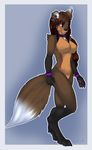  breasts canine collar cuffs ear_piercing female fluffy folf fox hybrid looking_at_viewer mammal navel nude piercing rach_verity rachverity solo standing tongue wolf 