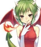  :q draco_centauros dragon_girl dragon_horns dragon_tail dragon_wings elbow_gloves finger_to_mouth fire gloves green_hair horns pointy_ears puyopuyo red_wings reimin short_hair solo tail tail_raised tongue tongue_out wings yellow_eyes 