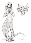  digitigrade female flat_chested invalid_tag lizard monochrome nude plain_background pussy reptile scalie shy skinny solo syrinoth unknown_species 