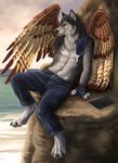  detailed jeans male mammal notebook sidonie sitting solo topless wings wolf 